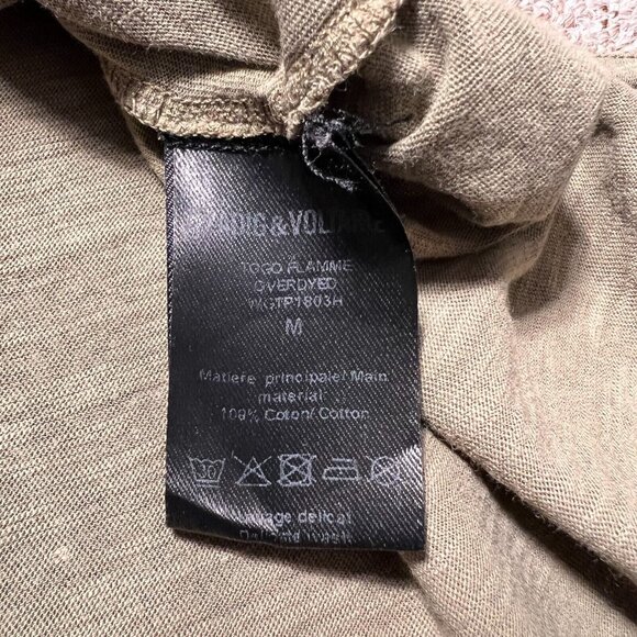 Zadig and Voltaire Togo Flamme Overdyed Olive Green Long Sleeve Polo Shirt MED - Picture 7 of 7